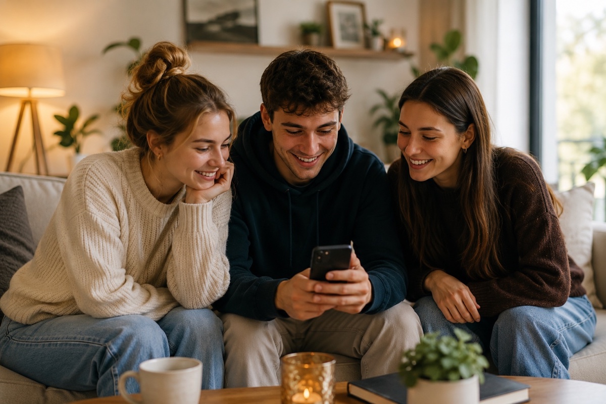 Drei junge Menschen lernen gemeinsam mit der Finanzbaukasten-App